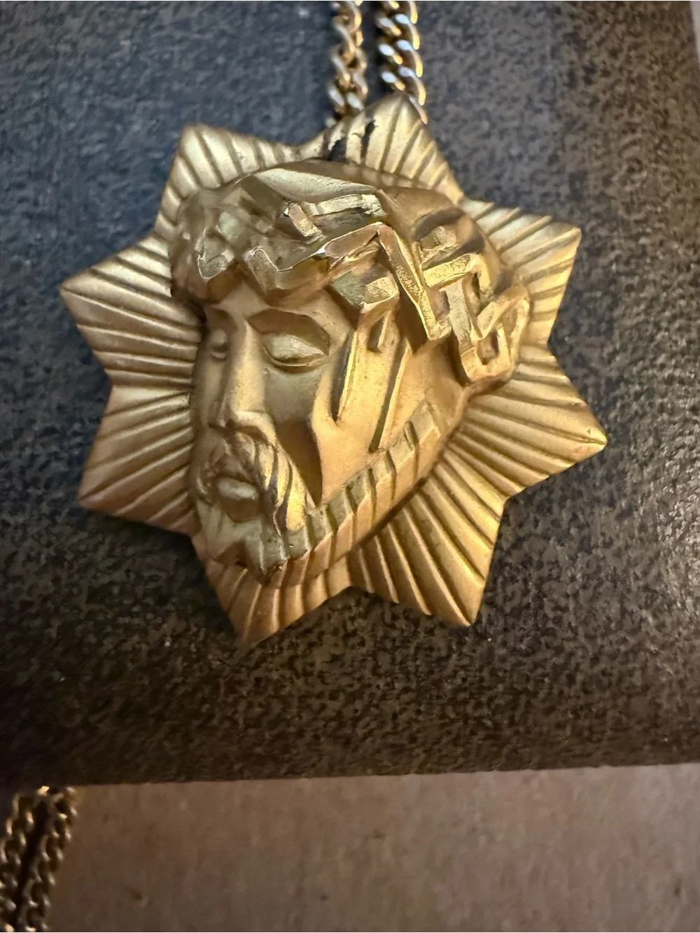 Theda Jesus Face charm with chain 12k GP